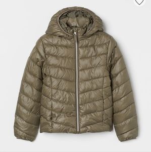 H&M puffer jacket, olive green, size 9-10 girls